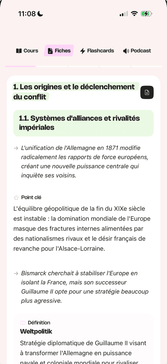 Des fiches de révision claires